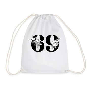 Numéro 69 floral noir - 69e anniversaire floral - Sac de sport léger - blanc - Devant