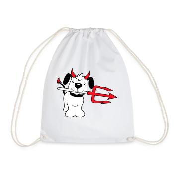Dog Devil Satan Hell Evil Trident Horns Cool - Drawstring Bag - white - Front