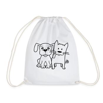 Hund Katze Zwei Freunde Team Kätzchen 2 Duo Crew - Turnbeutel - Weiß - Vorne