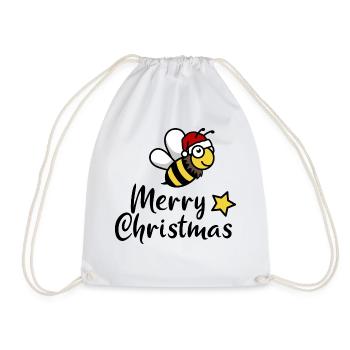 Christmas Bee merry christmas gift - Drawstring Bag - white - Front
