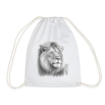 Lion Lion's Head Black and White Drawn Art - Drawstring Bag - white - Front