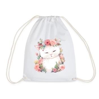 Katze Blumen Aquarell Zeichnung Kunst Bunt Floral - Turnbeutel - Weiß - Vorne