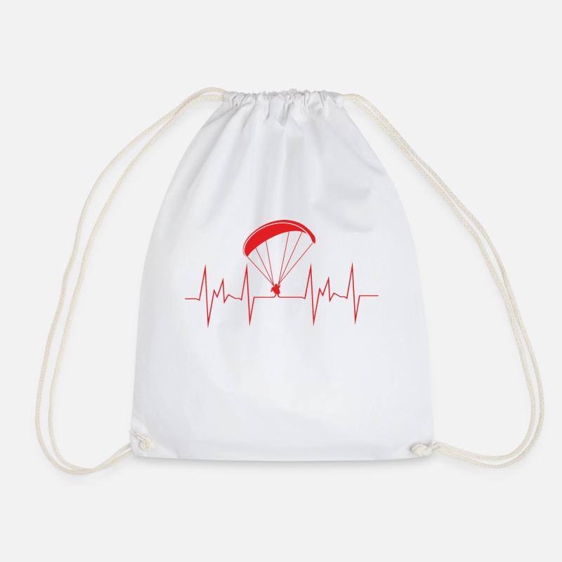 heartbeat paragliding - Drawstring Bag - white