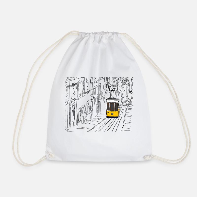 Lisbon tram - Drawstring Bag - white