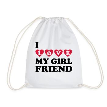 I LOVE MY girlfriend Valentine's Day love you u - Drawstring Bag - white - Front