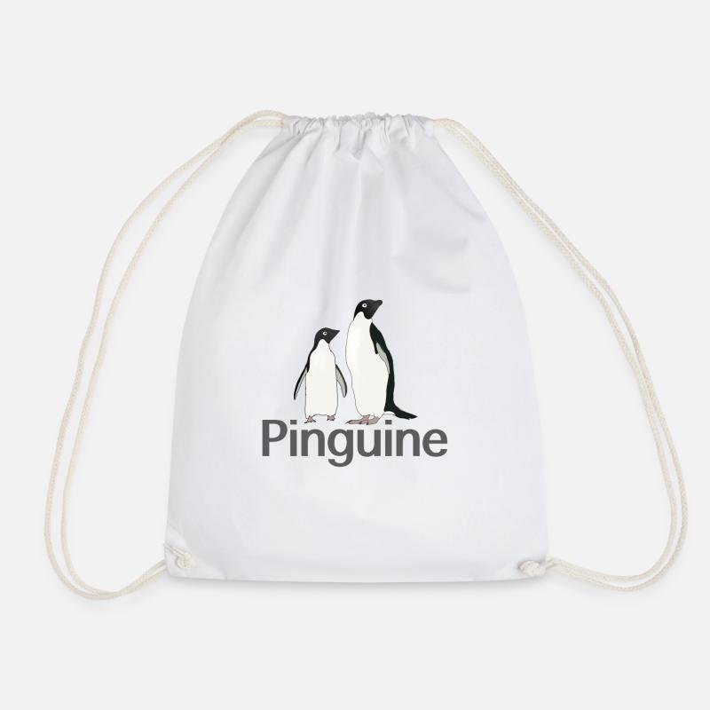 Penguins Logo Text Name Design Graphic Image Clipart - Drawstring Bag - white