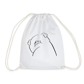 Pig Line Art - Minimalist - Drawstring Bag - white - Front
