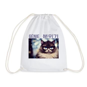 Adorable snowy Norwegian cat with glasses - Drawstring Bag - white - Front
