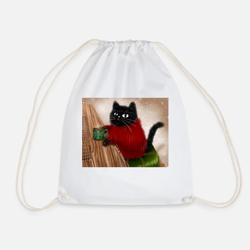 Cat in sweater - Drawstring Bag - white