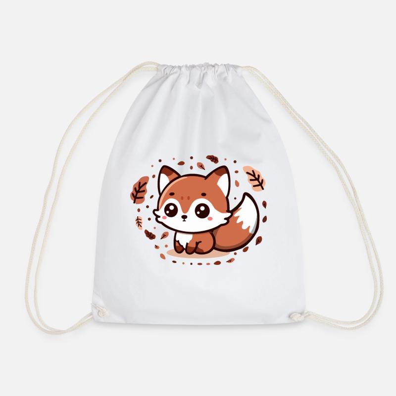 Herbst-Charm: Chibi-Fuchs mit flauschigem Schwanz - Turnbeutel - Weiß