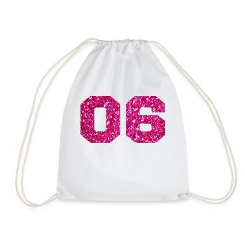 Number 6 Pink Glitter - 6th Anniversary - Drawstring Bag - white - Front