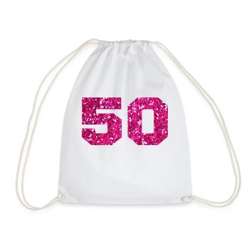Number 50 Pink Glitter - 50th Anniversary - Drawstring Bag - white - Front