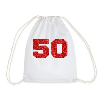 Number 50 Red Glitter - 50th Anniversary - Drawstring Bag - white - Front