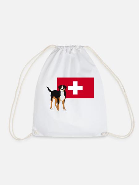 Großer Schweizer Sennenhund mit Fahne - Turnbeutel - Weiß