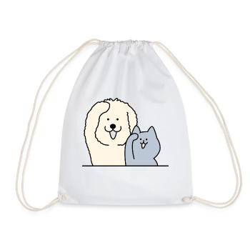 dog and cat - Drawstring Bag - white - Front