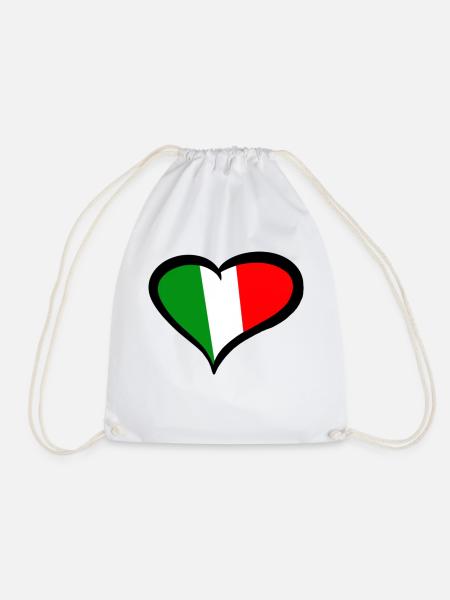 Italy Italia Italia green white red Love heart love - Drawstring Bag - white