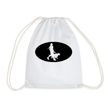 Semicircle and Dog - (3) - Drawstring Bag - white - Front