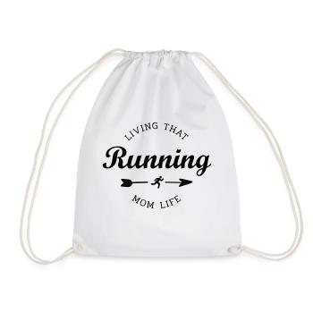 running mom life - Drawstring Bag - white - Front