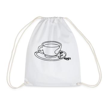 Tasse Kaffee Skizze mit Bohnen - Turnbeutel - Weiß - Vorne