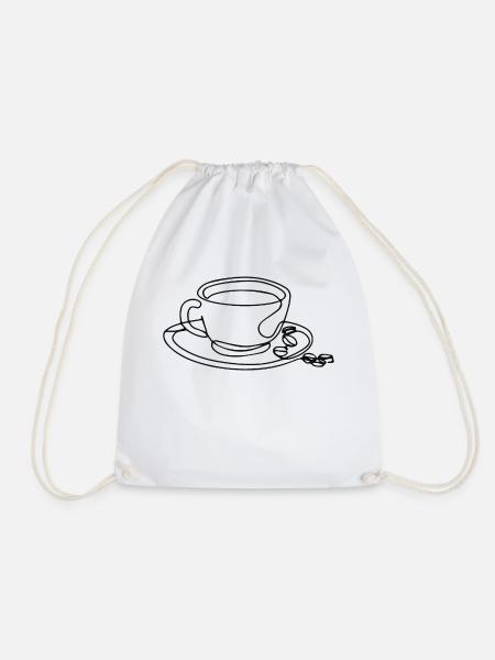 Tasse Kaffee Skizze mit Bohnen - Turnbeutel - Weiß