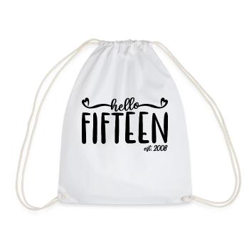 15th Birthday Women Hello Fifteen Est. 2008 - Drawstring Bag - white - Front