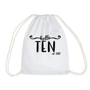 10e anniversaire enfants filles 10 hello ten est. 2013 - Sac de sport léger - blanc - Devant