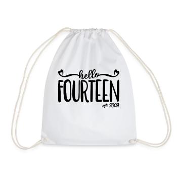 14th Birthday Women Hello Fourteen Est. 2009 - Drawstring Bag - white - Front