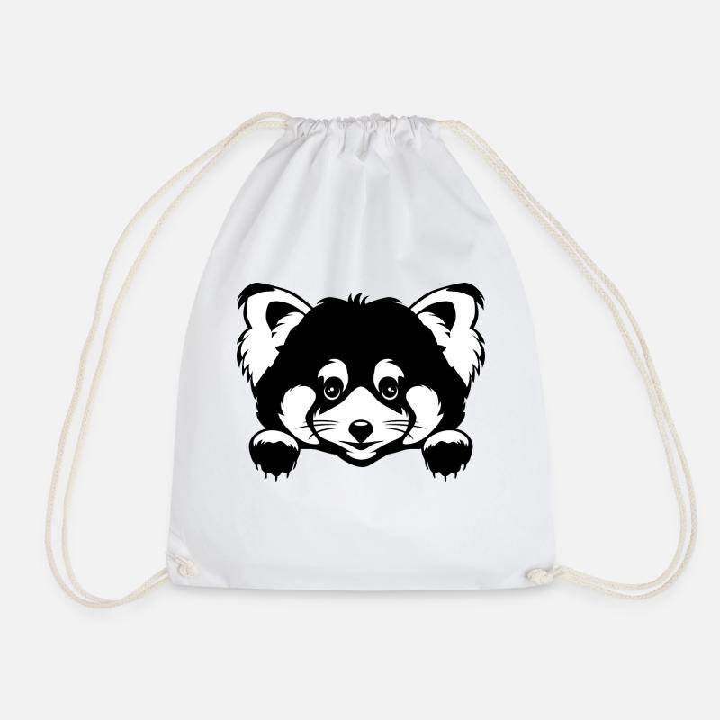 Peeking cute red panda. Black and white version - Drawstring Bag - white