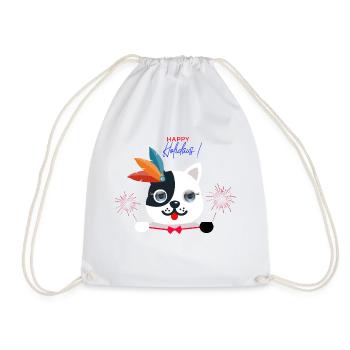 Greetings from a blue-eyed cat. - Drawstring Bag - white - Front