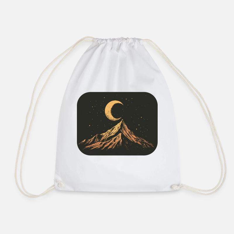 Mountain with Moon - Drawstring Bag - white