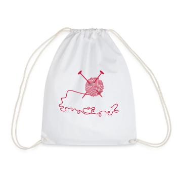 Wollknäuel mit Nadeln / wool n knitting needles ( - Drawstring Bag - white - Front