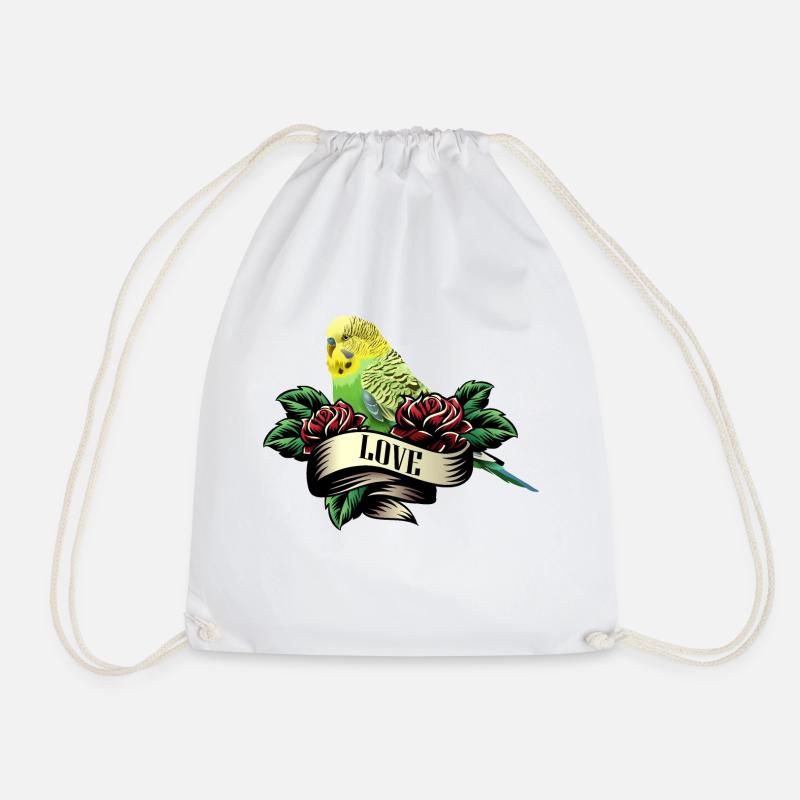 Budgerigar bird gift tattoo love parrot - Drawstring Bag - white