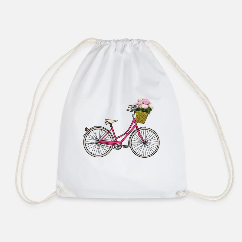 Bicycle with hydrangeas - Drawstring Bag - white