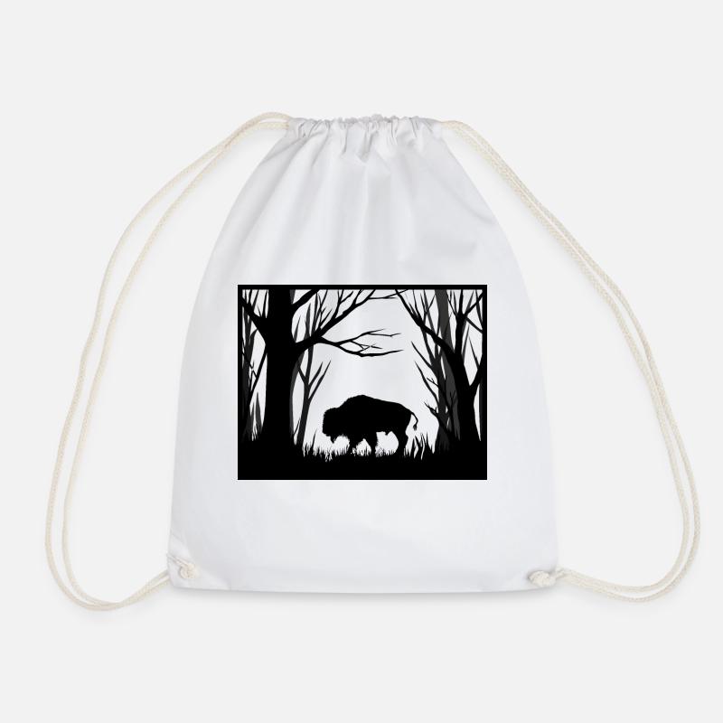Żubr w lesie, Bison in the forest, Bison im Wald - Turnbeutel - Weiß