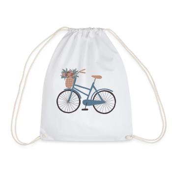 Vélo bleu avec panier de fleurs - Sac de sport léger - blanc - Devant