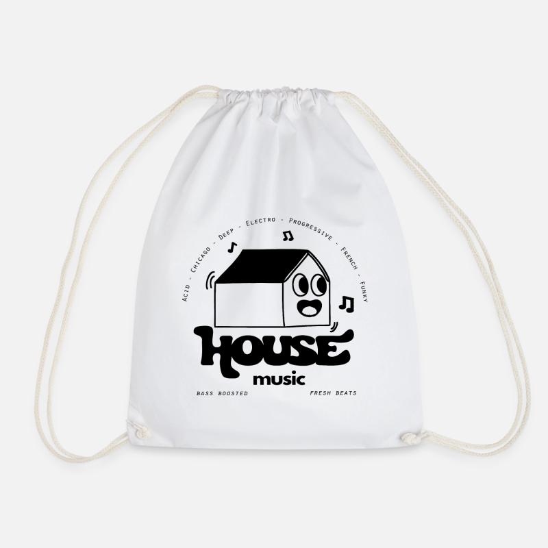 cool House Music Print Back - Drawstring Bag - white