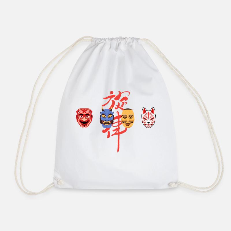 Japanese masks - Drawstring Bag - white