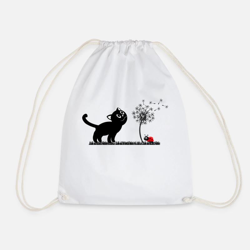 Frühlingsdesign - Katze, Pusteblume, Marienkäfer - Turnbeutel - Weiß
