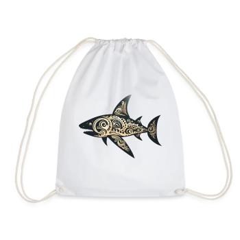 Adinkra Shark 5 - Drawstring Bag - white - Front