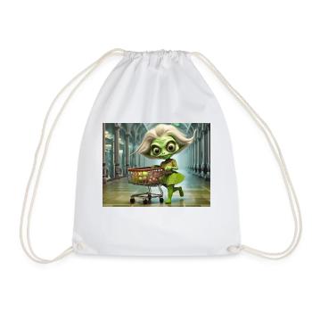 cute little green retro vintage alien everyday - Drawstring Bag - white - Front