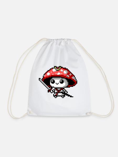 8bit Mushroom Samurai - Drawstring Bag - white