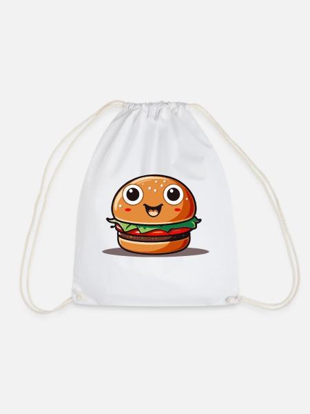 Cute cartoon hamburger with smiling face - Turnbeutel - Weiß