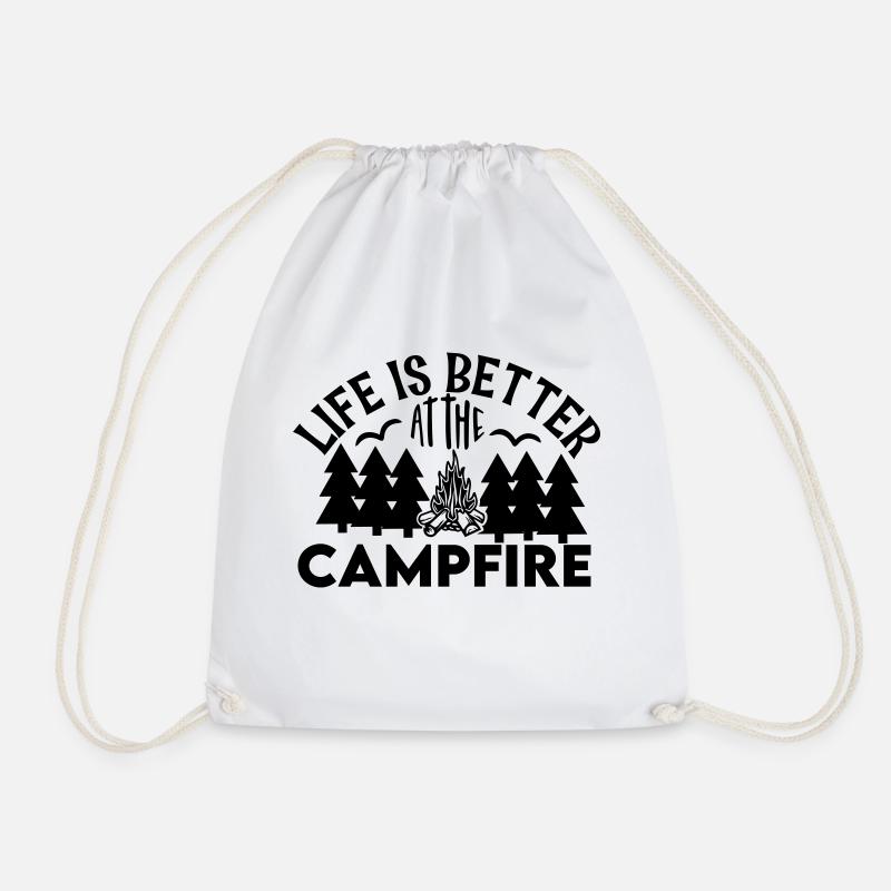 Life is better at the campfire - Drawstring Bag - white