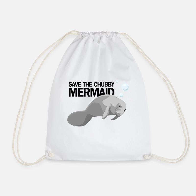 SAVE THE CHUBBY MERMAID AKA MANATEE - Drawstring Bag - white
