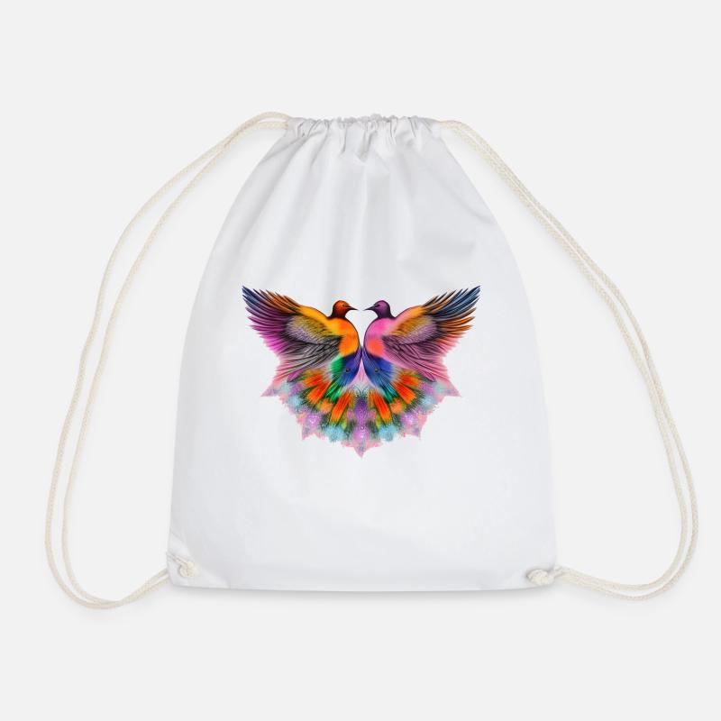 Rainbow Birds of a Feather - Drawstring Bag - white