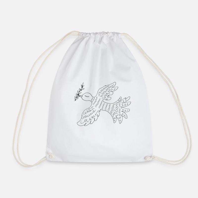 Dove with twigs - Drawstring Bag - white