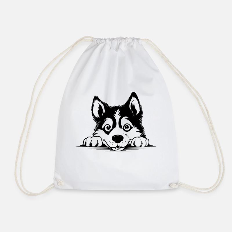 Siberian Husky - Drawstring Bag - white