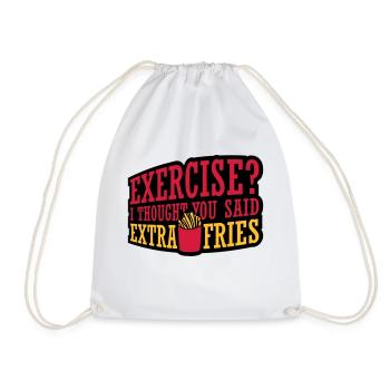 Exercise Extra Fries Quote - Drawstring Bag - white - Front