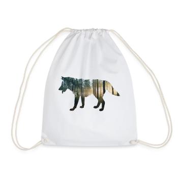 forest wolf double exposure - Drawstring Bag - white - Front