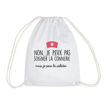 Soigner la con*erie, la sédater. Cadeau infirmiere - Sac de sport léger - blanc - Devant